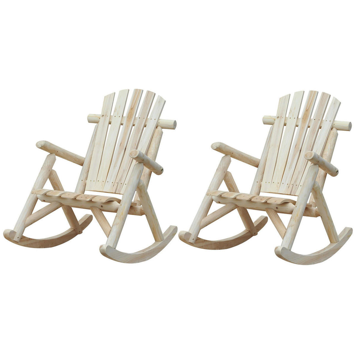 FastFurnishings FarmHouse Classical Fir Wood Rocking Adirondack Chair Natural - Set of 2
