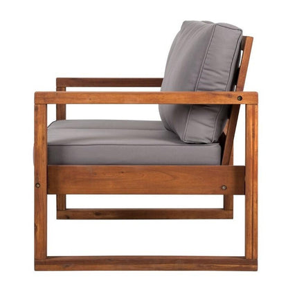 FastFurnishings FarmHouse Modern Outdoor Acacia Loveseat with Grey Cushion