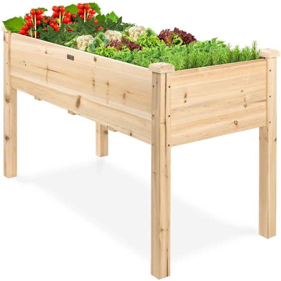 FastFurnishings Farmhouse Wood 48x24x30in Raised Garden Bed Elevated Garden Planter Stand
