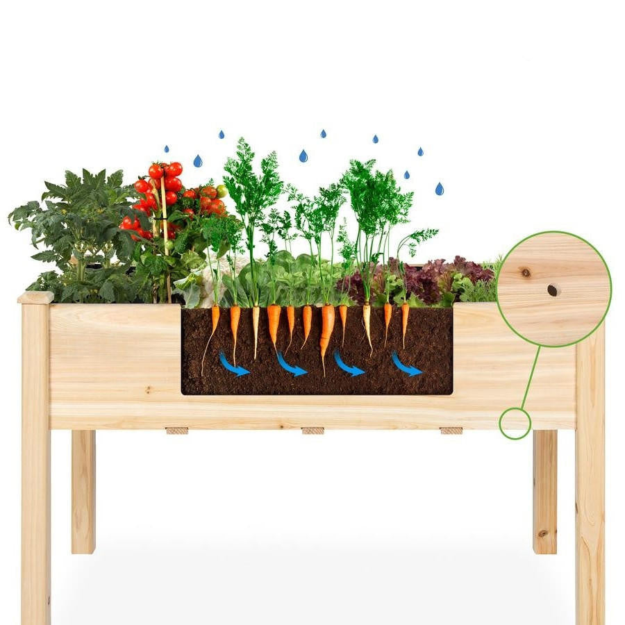 FastFurnishings Farmhouse Wood 48x24x30in Raised Garden Bed Elevated Garden Planter Stand