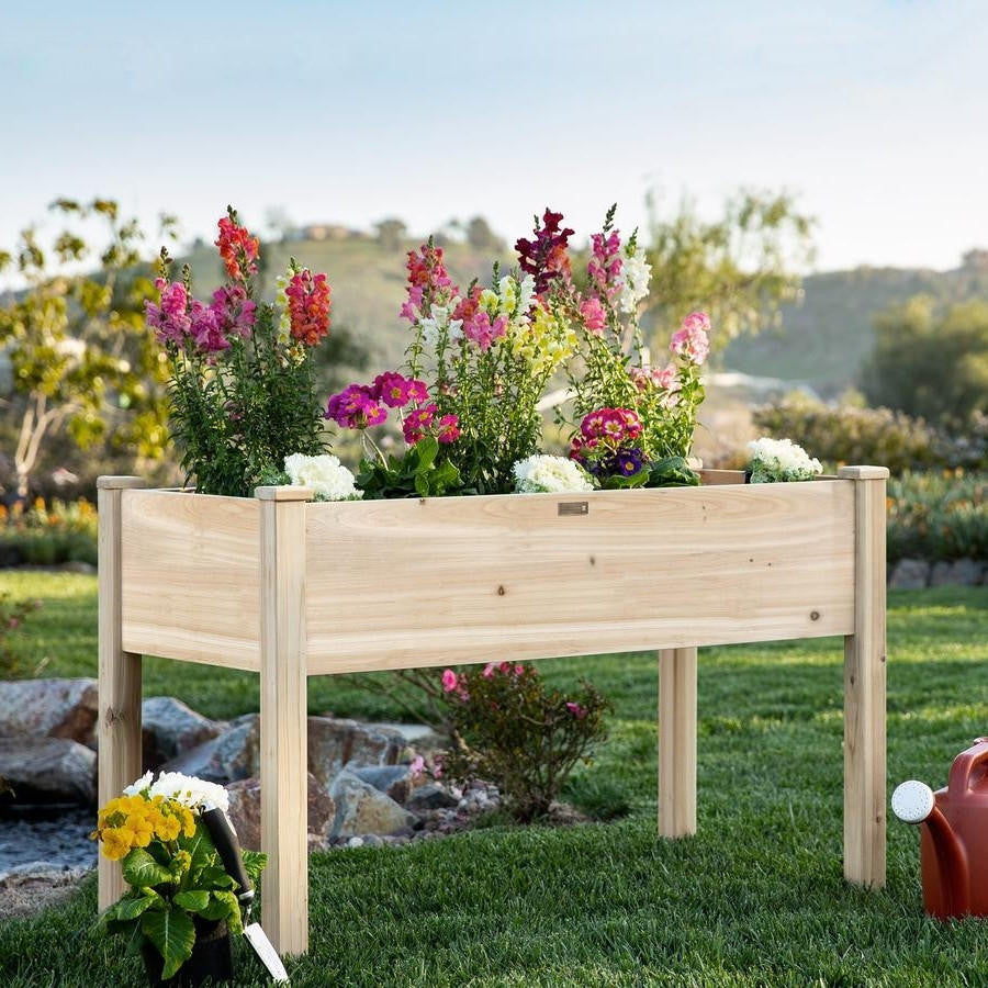FastFurnishings Farmhouse Wood 48x24x30in Raised Garden Bed Elevated Garden Planter Stand