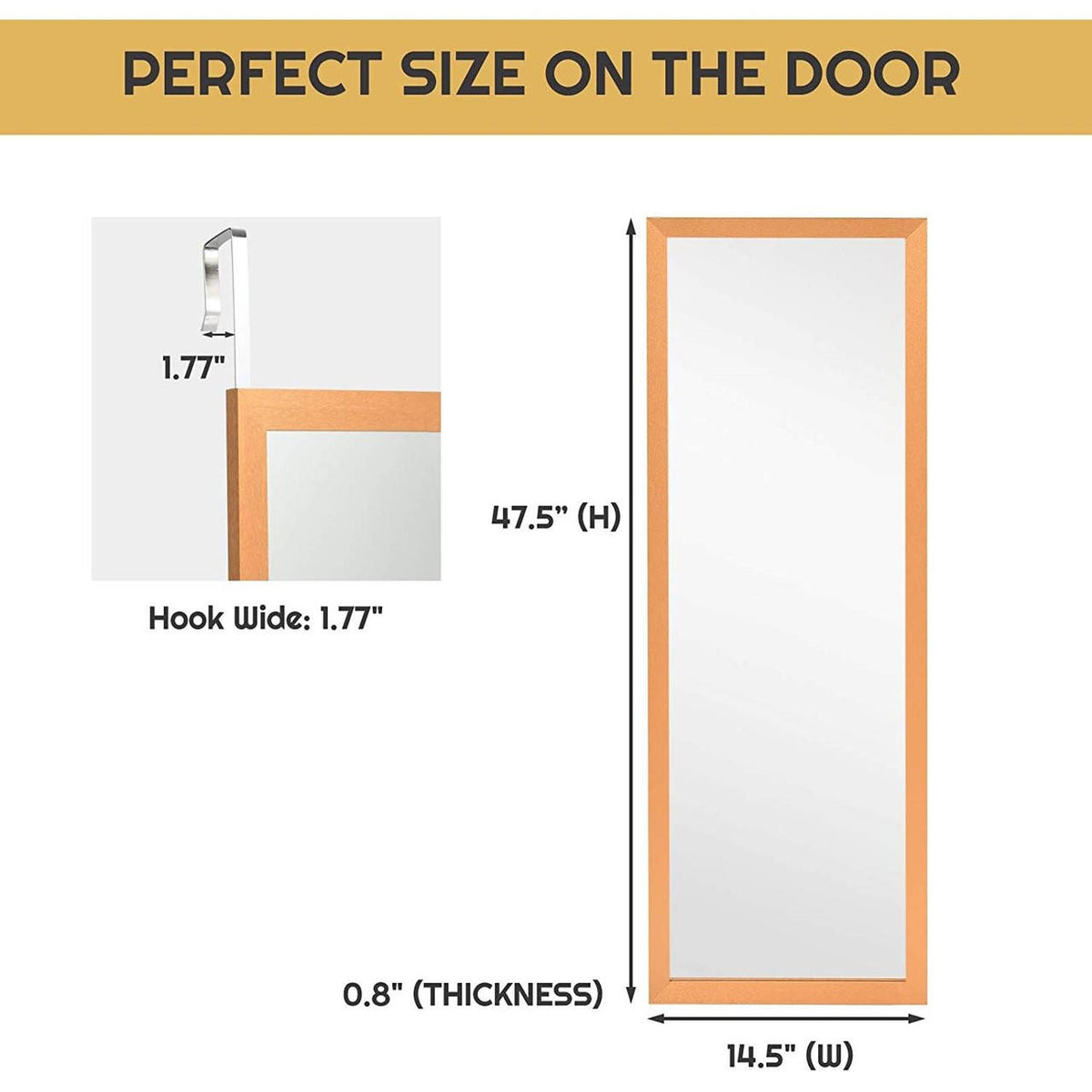 FastFurnishings Gold Full Length Bedroom Mirror with Over the Door or Wall Mounted Design