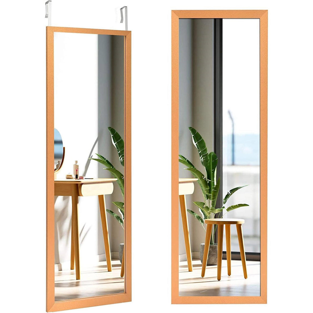 FastFurnishings Gold Full Length Bedroom Mirror with Over the Door or Wall Mounted Design
