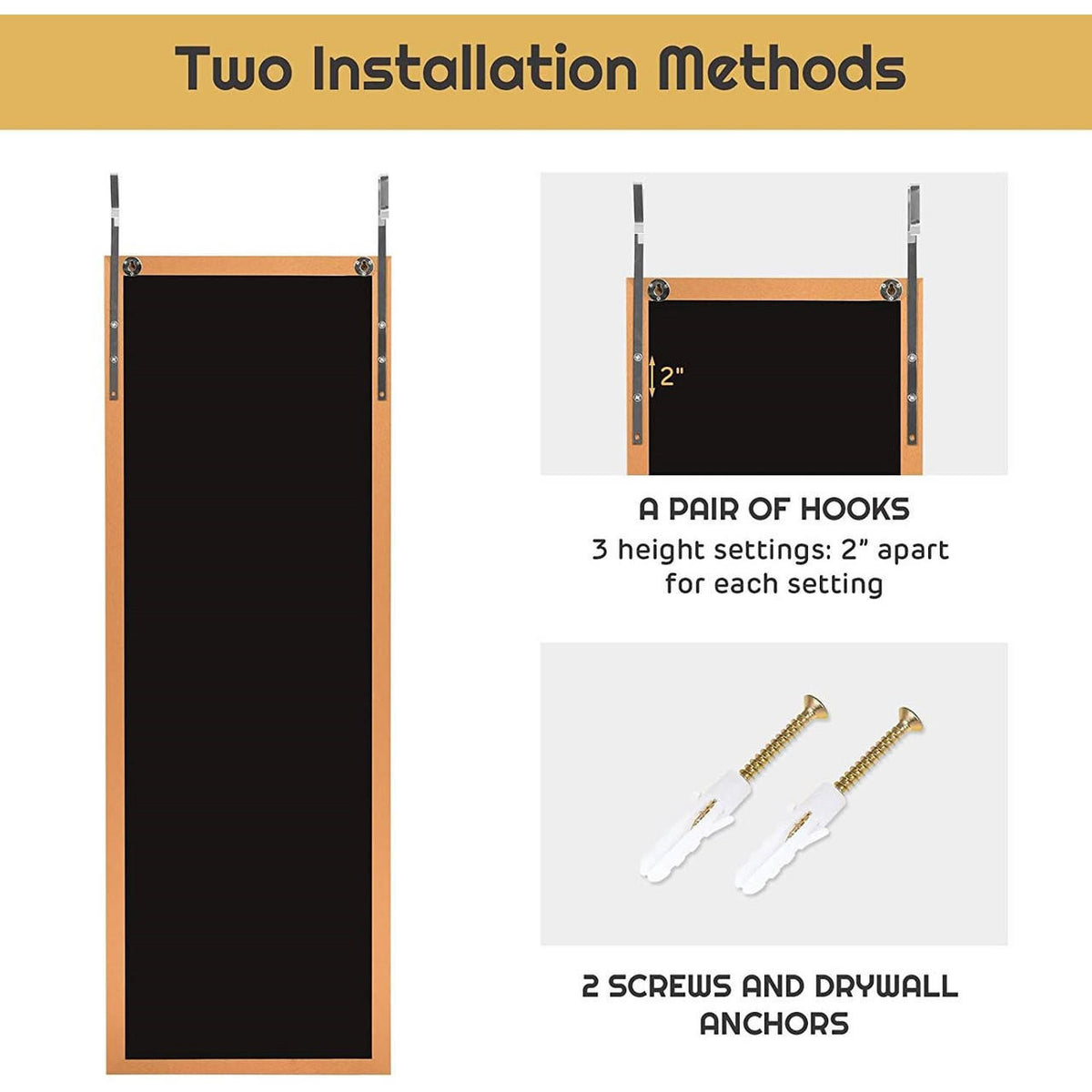 FastFurnishings Gold Full Length Bedroom Mirror with Over the Door or Wall Mounted Design
