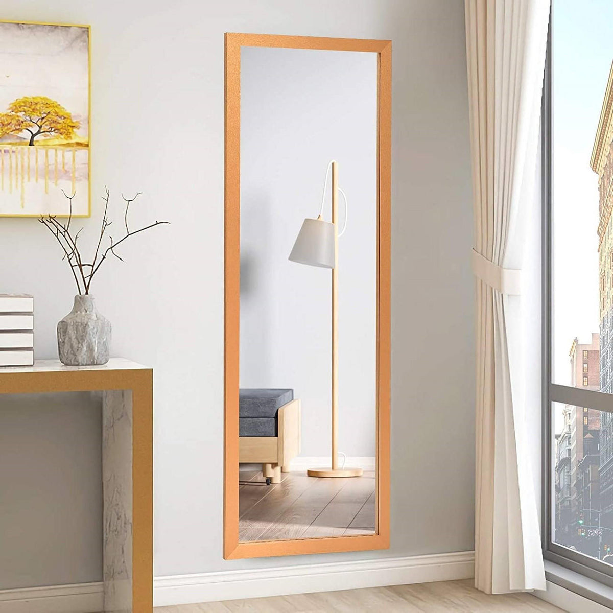 FastFurnishings Gold Full Length Bedroom Mirror with Over the Door or Wall Mounted Design