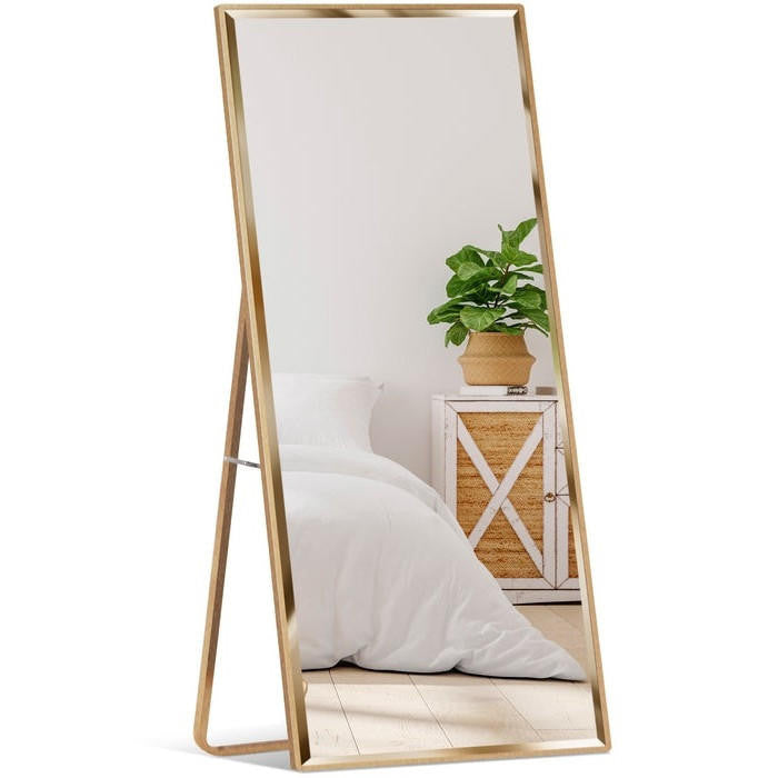 FastFurnishings Gold Large Full Length Leaning Wall or Hanging Mirror
