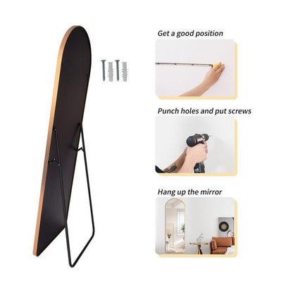 FastFurnishings Gold Large Full Length Rounded Leaning Wall or Hanging Mirror