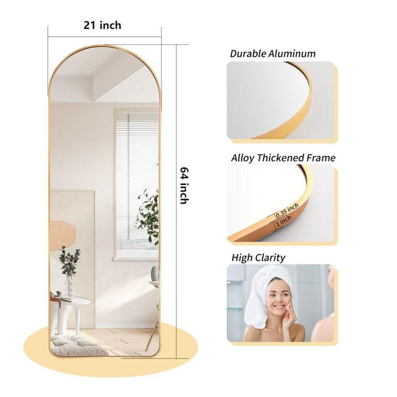 FastFurnishings Gold Large Full Length Rounded Leaning Wall or Hanging Mirror