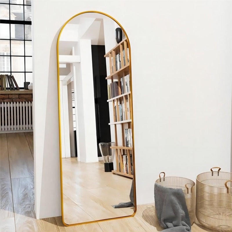 FastFurnishings Gold Large Full Length Rounded Leaning Wall or Hanging Mirror