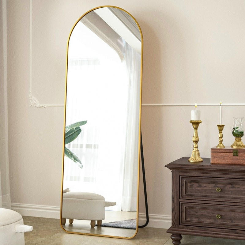 FastFurnishings Gold Large Full Length Rounded Leaning Wall or Hanging Mirror
