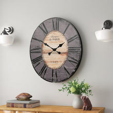 FastFurnishings Gray Oversized Distressed Paris Wood Wall Clock