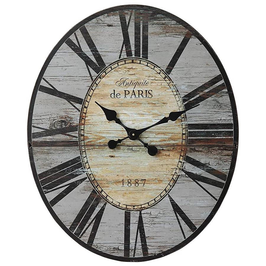 FastFurnishings Gray Oversized Distressed Paris Wood Wall Clock