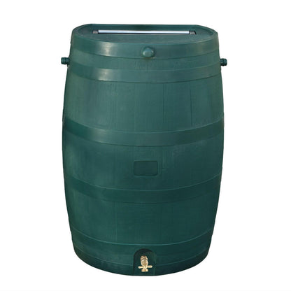 FastFurnishings Green 50-Gallon Rain Barrel in UV Resistant Plastic w/ Brass Spigot