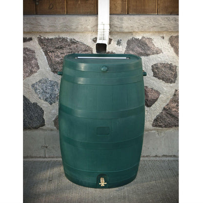 FastFurnishings Green 50-Gallon Rain Barrel in UV Resistant Plastic w/ Brass Spigot