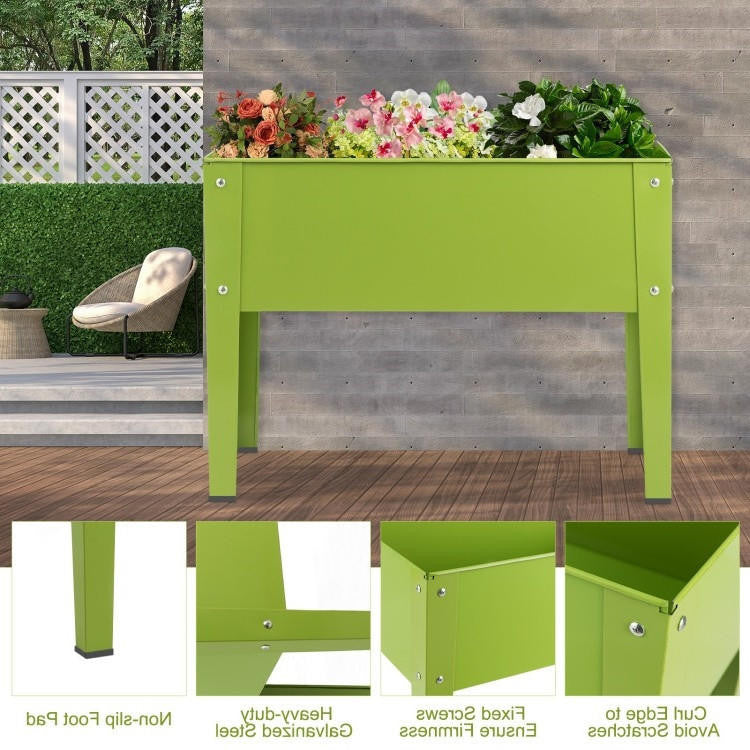 FastFurnishings Green Heavy Duty Galvanized Steel Outdoor Elevated Raised Garden Plant Stand