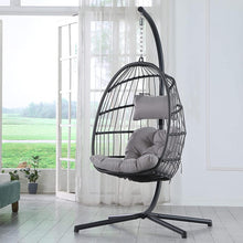 FastFurnishings Grey Indoor/Outdoor Wicker Rattan Aluminum Frame Swing Egg Chair Hammock