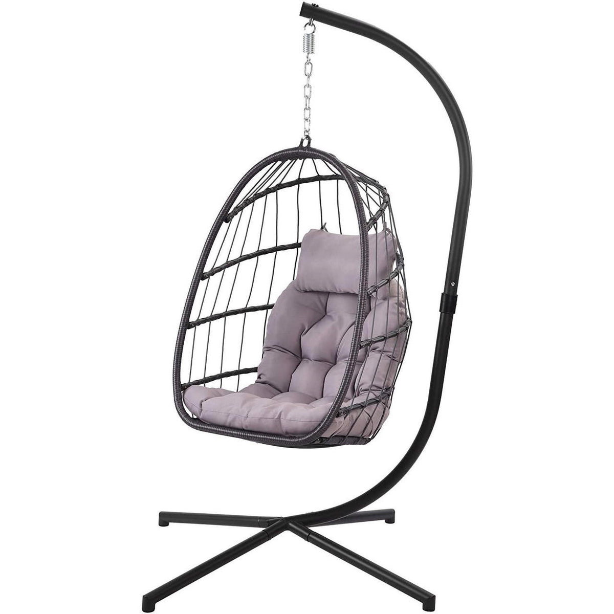 FastFurnishings Grey Indoor/Outdoor Wicker Rattan Aluminum Frame Swing Egg Chair Hammock