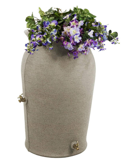 FastFurnishings Grey SandStone 50-Gallon Plastic Urn Rain Barrel with Planter Top