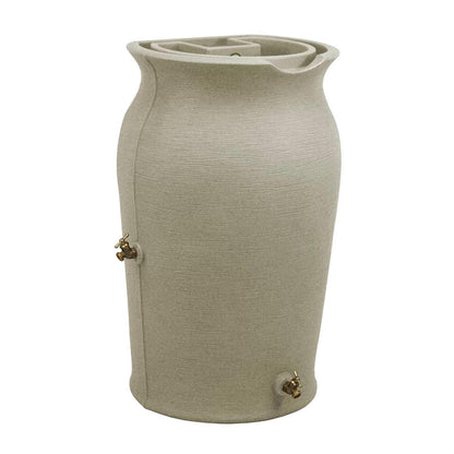 FastFurnishings Grey SandStone 50-Gallon Plastic Urn Rain Barrel with Planter Top