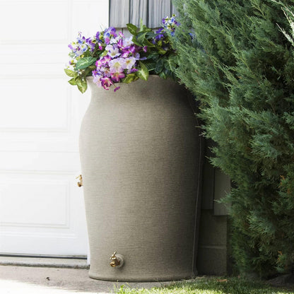 FastFurnishings Grey SandStone 50-Gallon Plastic Urn Rain Barrel with Planter Top