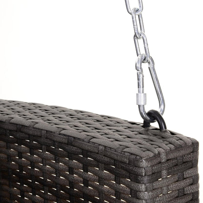 FastFurnishings Grey Tones Wicker Porch Swing 7ft Hanging Chain with Dark Grey Padded Cushion