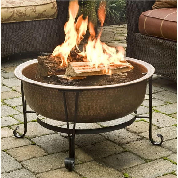 FastFurnishings Hammered Copper 26-inch Fire Pit with Stand and Spark Screen