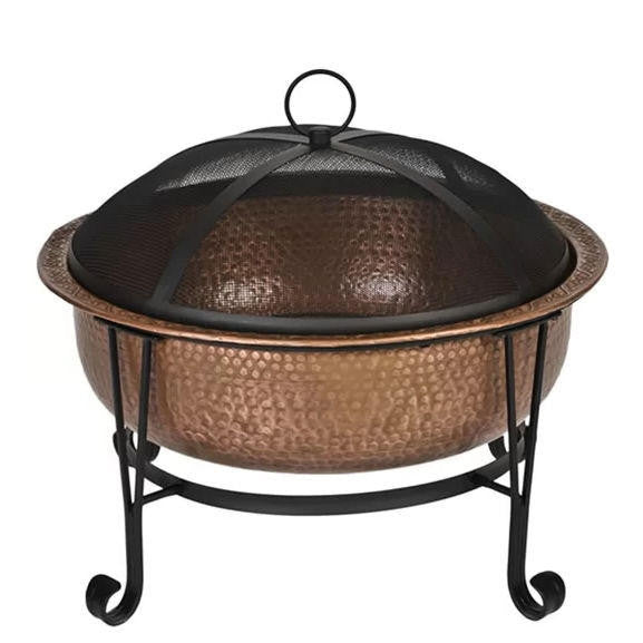 FastFurnishings Hammered Copper 26-inch Fire Pit with Stand and Spark Screen