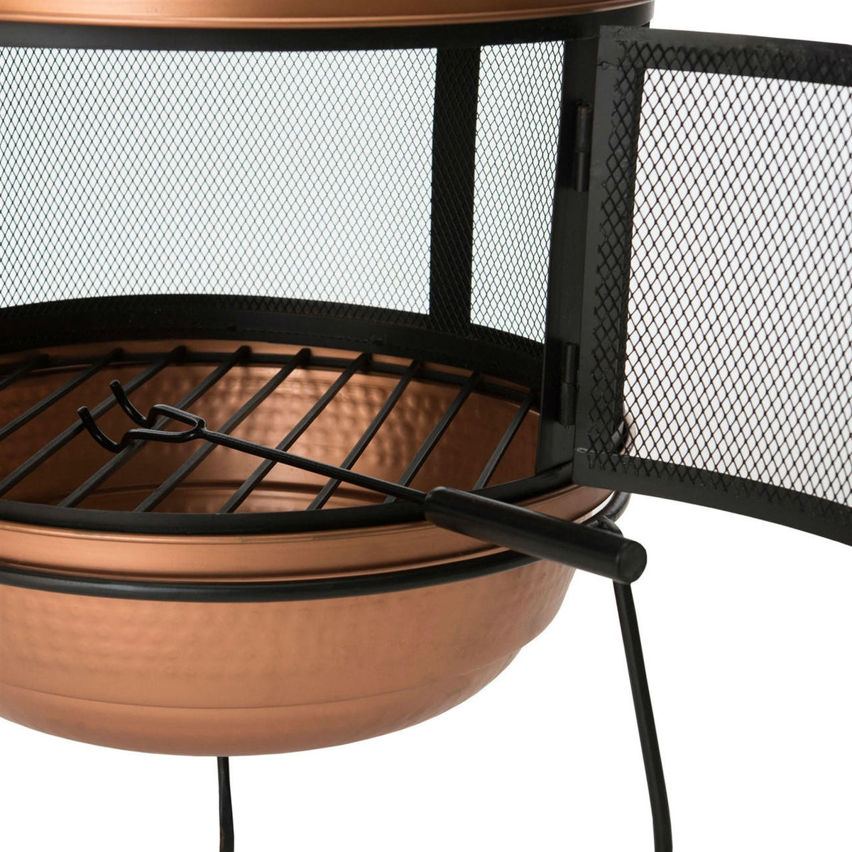 FastFurnishings Hammered Copper and Iron Chiminea Fire Pit with Stand