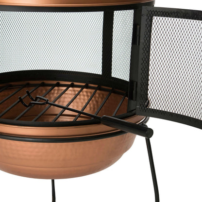 FastFurnishings Hammered Copper and Iron Chiminea Fire Pit with Stand