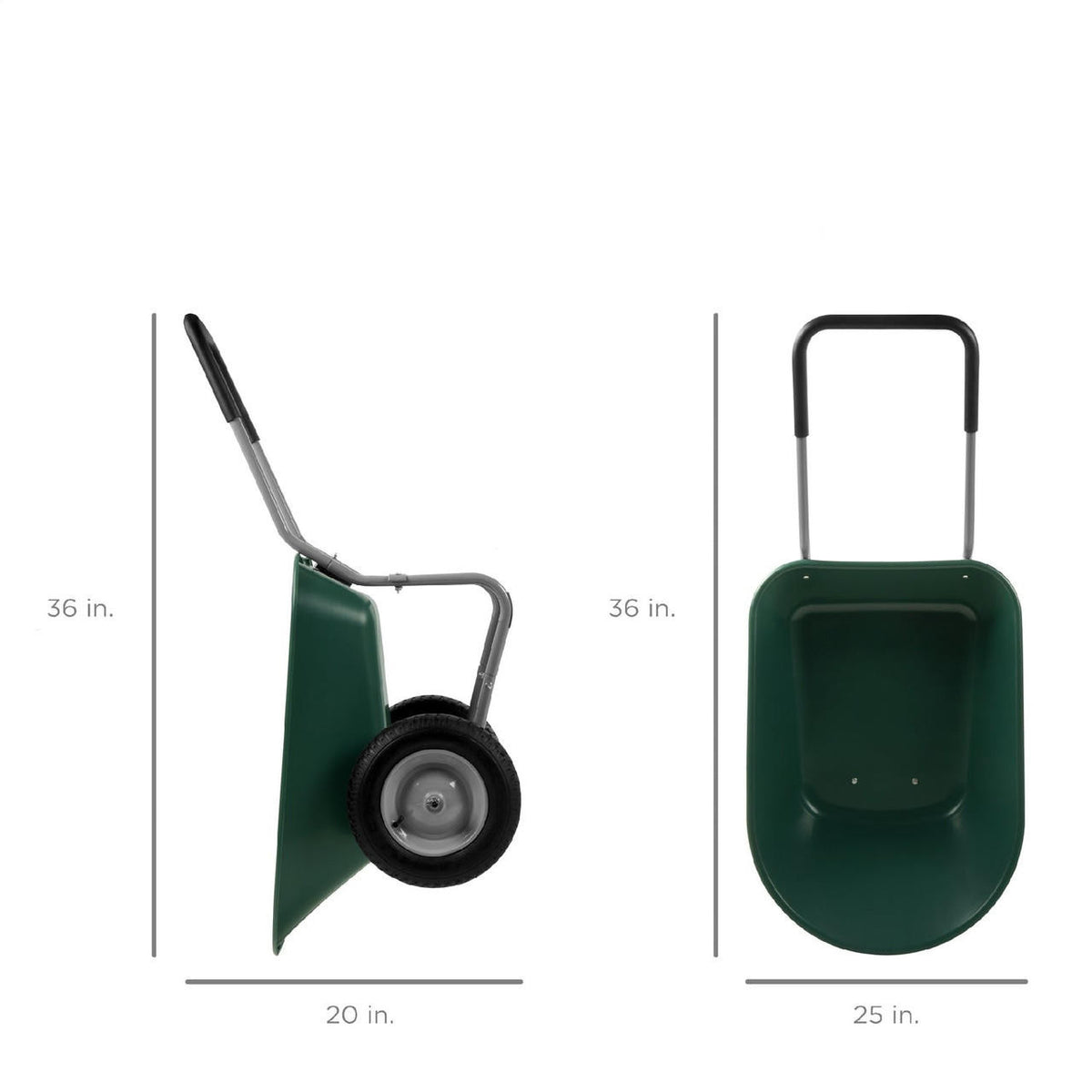 FastFurnishings Heavy Duty 2-Wheel Multipurpose Rust Proof Wheelbarrow - Green