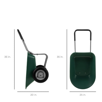 FastFurnishings Heavy Duty 2-Wheel Multipurpose Rust Proof Wheelbarrow - Green