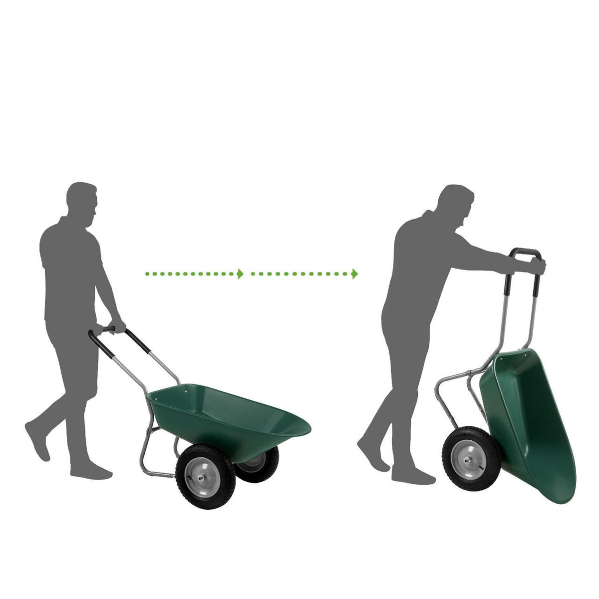 FastFurnishings Heavy Duty 2-Wheel Multipurpose Rust Proof Wheelbarrow - Green