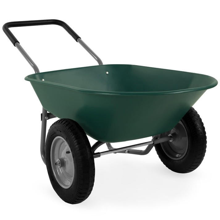 FastFurnishings Heavy Duty 2-Wheel Multipurpose Rust Proof Wheelbarrow - Green