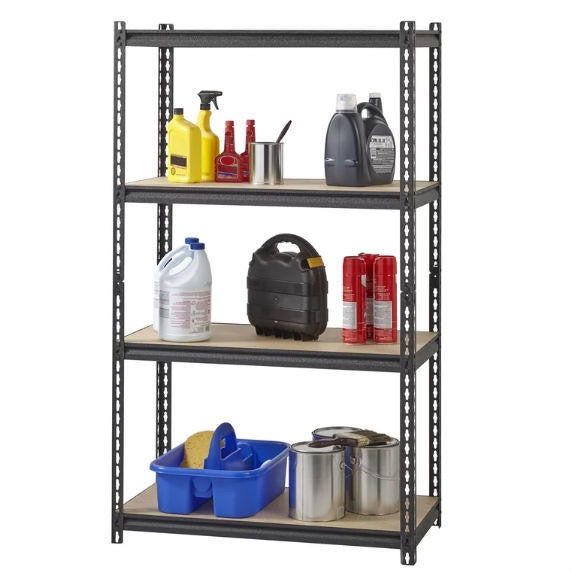 FastFurnishings Heavy Duty 4-Shelf Black Storage Rack Shelving Unit