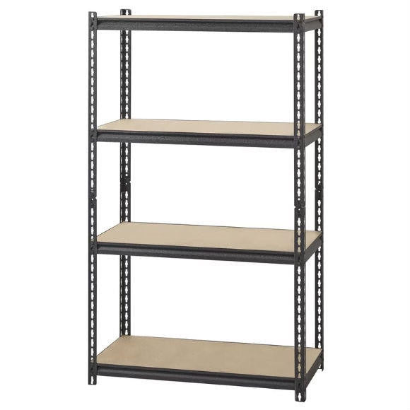 FastFurnishings Heavy Duty 4-Shelf Black Storage Rack Shelving Unit