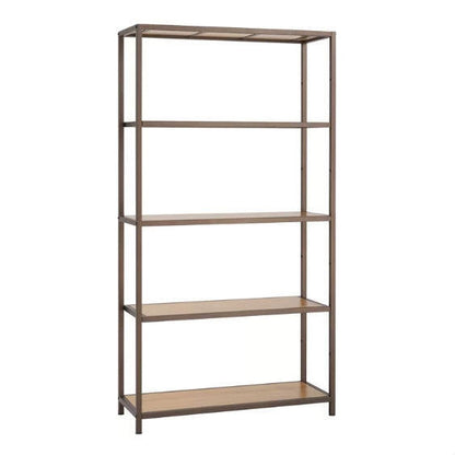 FastFurnishings Heavy Duty 5-Shelf Steel Frame Shelving Unit with Bamboo Shelves