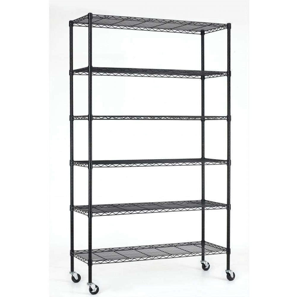 FastFurnishings Heavy Duty 6-Shelf Adjustable Metal Shelving Rack with Casters