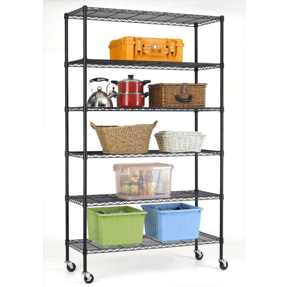 FastFurnishings Heavy Duty 6-Shelf Adjustable Metal Shelving Rack with Casters