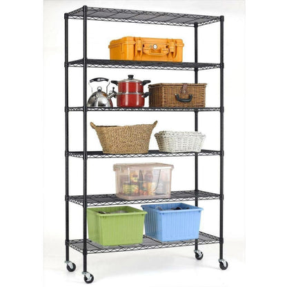 FastFurnishings Heavy Duty 6-Shelf Adjustable Metal Shelving Rack with Casters