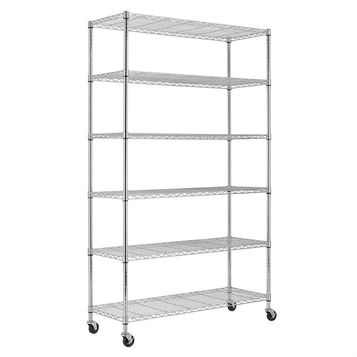 FastFurnishings Heavy Duty 6-Shelf Metal Storage Rack Shelving Unit with Casters