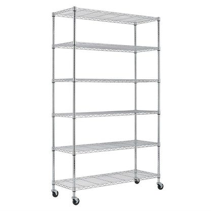FastFurnishings Heavy Duty 6-Shelf Metal Storage Rack Shelving Unit with Casters