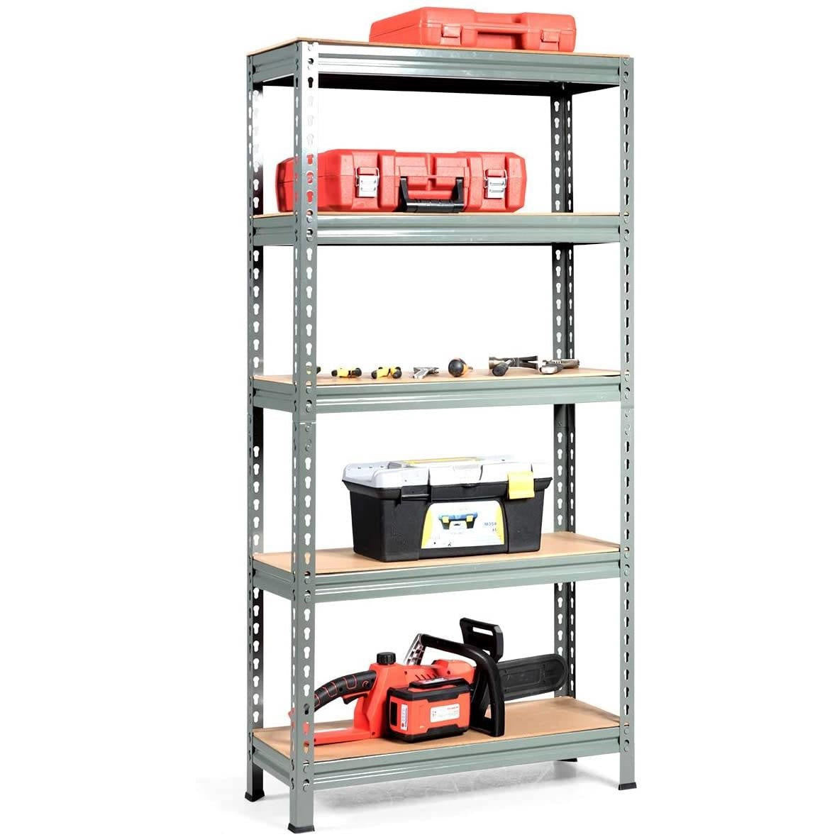 FastFurnishings Heavy Duty 60 inch Adjustable 5-Shelf Metal Storage Rack in Gray