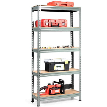 FastFurnishings Heavy Duty 60 inch Adjustable 5-Shelf Metal Storage Rack in Gray