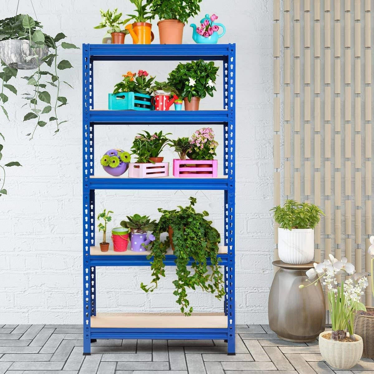 FastFurnishings Heavy Duty 60 inch Adjustable 5-Shelf Metal Storage Rack in Navy Blue