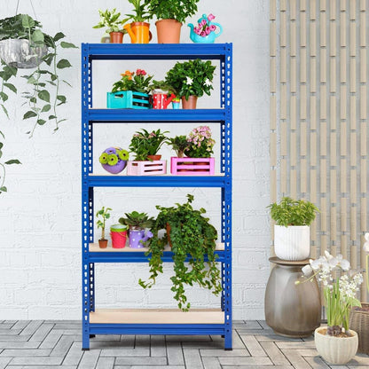 FastFurnishings Heavy Duty 60 inch Adjustable 5-Shelf Metal Storage Rack in Navy Blue