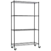 FastFurnishings Heavy Duty Black Steel 4-Tier Shelving Unit with Locking Casters