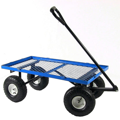 FastFurnishings Heavy Duty Blue Wheelbarrow Steel Log Garden Cart