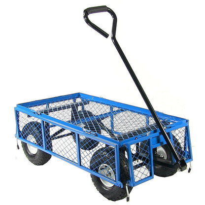 FastFurnishings Heavy Duty Blue Wheelbarrow Steel Log Garden Cart