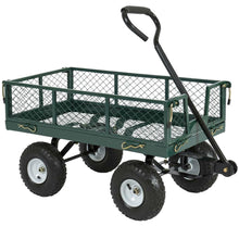 FastFurnishings Heavy Duty Green Steel Garden Utility Cart Wagon with Removable Sides