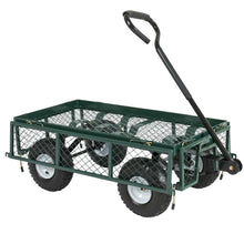 FastFurnishings Heavy Duty Green Steel Garden Utility Cart Wagon with Removable Sides